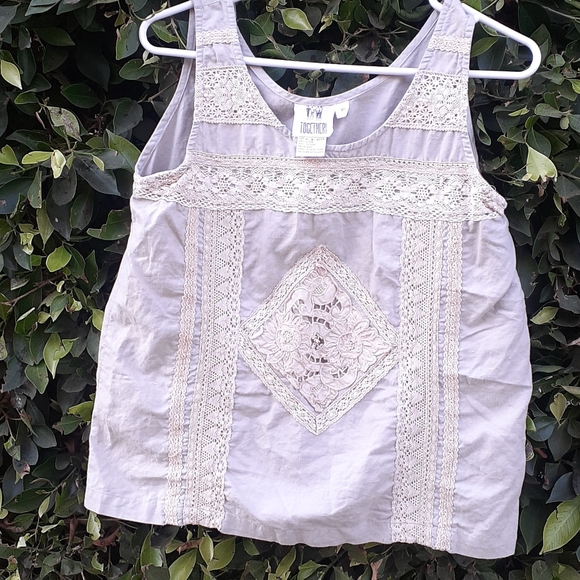 Together Tops - TOGETHER Tan Nude Sleeveless Blouse Lace trim 10